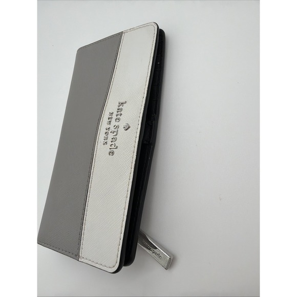 Kate Spade Staci Wallet Colorblock Slim Bifold Nimbus Grey Clutch Organizer - Picture 4 of 14